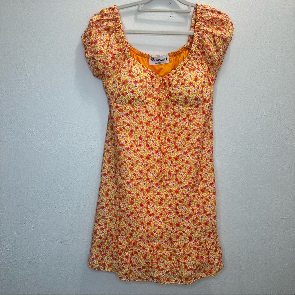 NWOT No Boundaries Orange & Yellow Mini Floral Dress Size Small - Picture 3 of 11